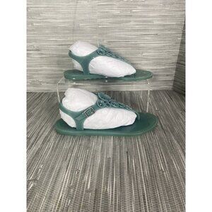 Coach Womens Trmulti Jelly T-Strap Sandals Green Buckle Flat‎ Heel 5 B New